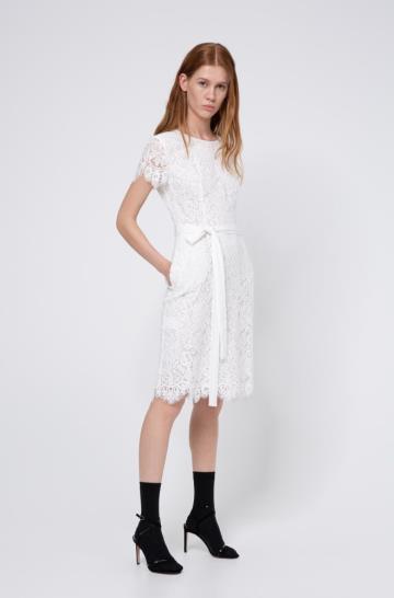 Sukienka HUGO Scoop Neck Lace Białe Damskie (Pl50379)